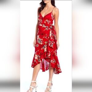 Band of Gypsies Delphine Floral Print Midi Wrap Dress Size S